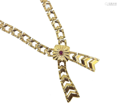 A 9ct gold ruby necklace,