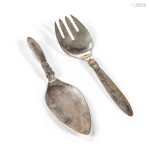 Two Georg Jensen Cactus Pattern Sterling Silver Serving Piec...