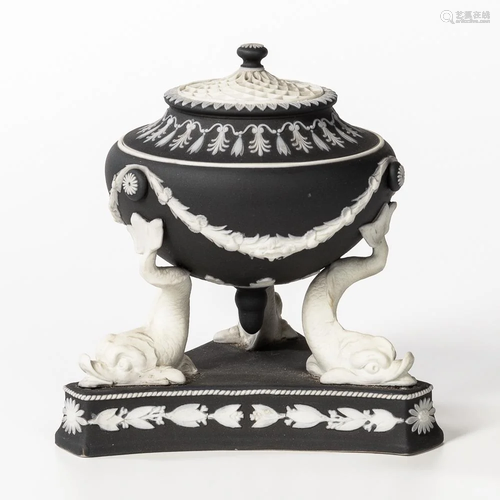 Wedgwood Black Jasper Dip Dolphin Pastille Burner and Cover