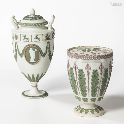 Two Wedgwood Tricolor Jasper Vases and Covers