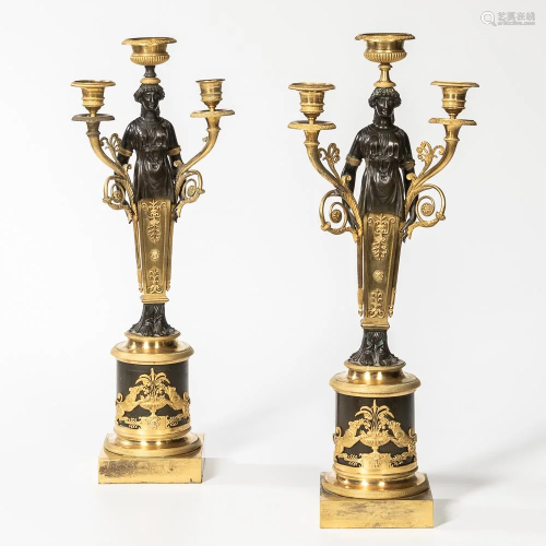 Pair of Empire-style Three-light Figural Candelabra