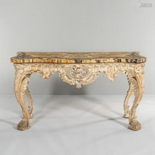 Italian Marble Top Carved Console Table