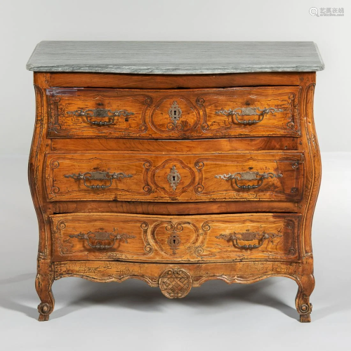 French Provincial Marble-top Fruitwood Commode