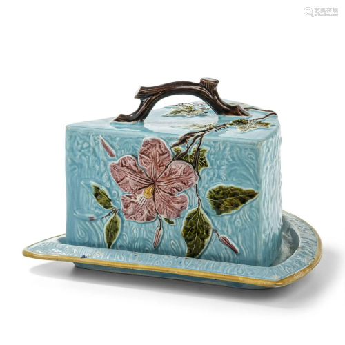 Majolica Blossom Cheese Keeper and Stand