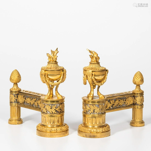 Pair of Signed Vian Gilt-bronze Chenets