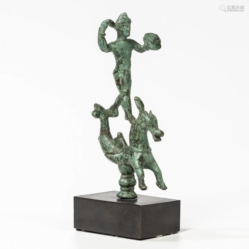 Roman Bronze Model of a Warrior Standing on a Hippocampus
