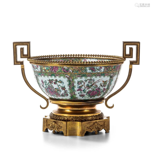 Gilt-bronze-mounted Rose Canton Punch Bowl