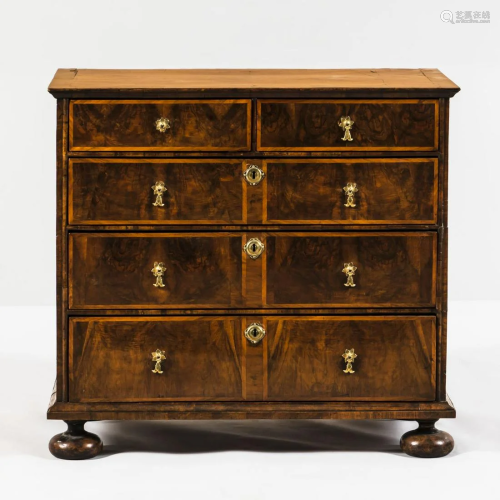 William and Mary-style Walnut Veneer Chest of Drawers