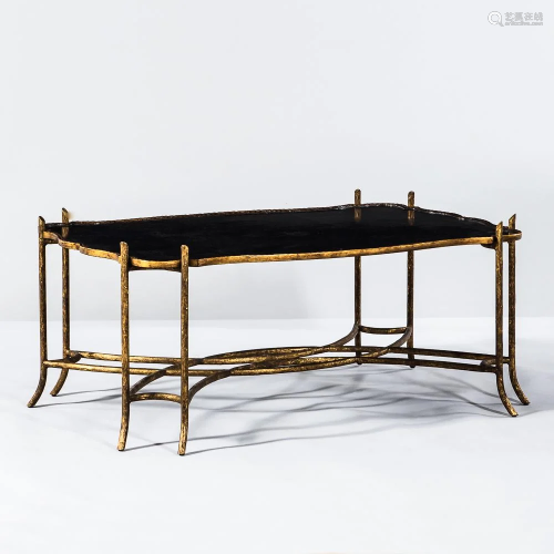 Black Lacquer and Brass Chinoiserie Cocktail Table
