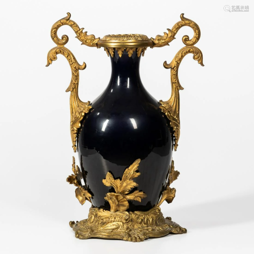 Bronze-mounted Cobalt Ground Porcelain Vase