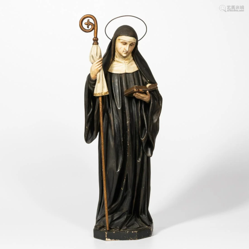 Painted and Carved Hardwood Figure of a Woman Saint