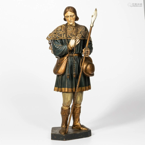 Painted and Carved Hardwood Figure of a Patron