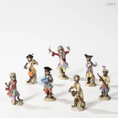 Seven Meissen Monkey Band Figurines