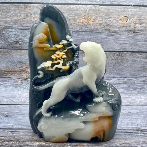 Asian Hand Carved Nephrite Tiger Sculpture