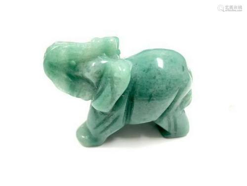 ASIAN HAND CARVED GREEN JADE ELEPHANT FIGURE