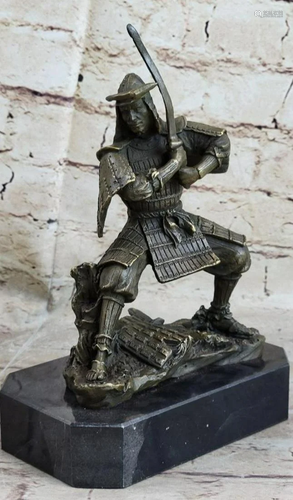 Japanese Samurai Warrior With Katana Bronze Sculpture