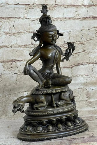 Kwan-Yin Yin Guan Yin Buddha On Sea Dragon Bronze Sculpture