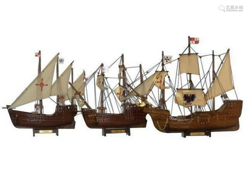 Wooden Santa Maria, Nina & Pinta Model Ship Set