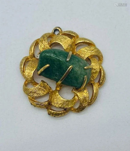 Gold Plated & Green Jade Stone Pendant