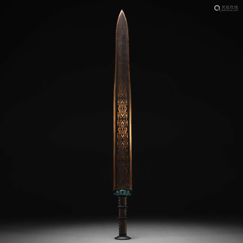 A Chinese Bronze Partly Gilt Sword