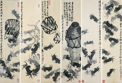 Six Pages of Chinese Scroll Painting By Qi Baishi