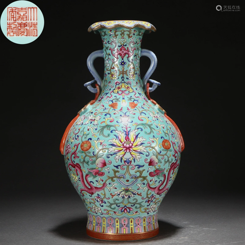 A Chinese Famille Rose Chilong Vase