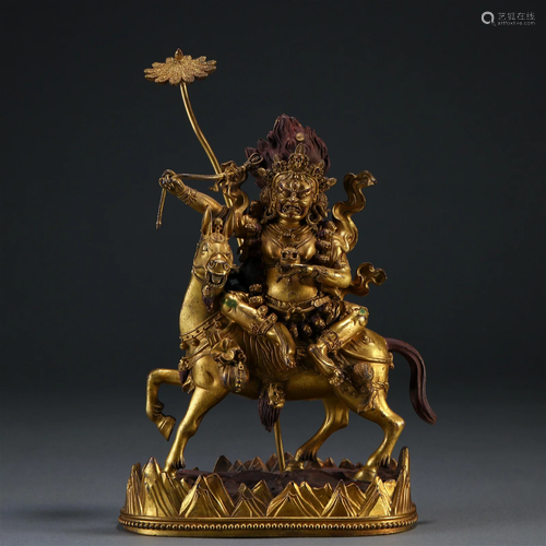 A Tibetan Bronze-gilt Palden Lhamo