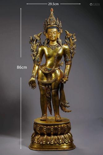 A Tibetan Bronze Gilt Standing Padmapani