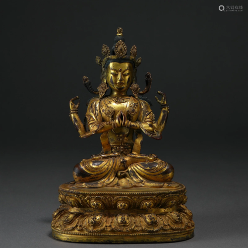 A Tibetan Bronze-gilt Avalokitesvara