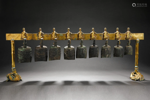 A Set of Nine Chinese Imperial Bronze Ritual Bells