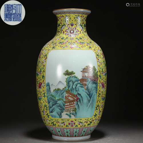 A Chinese Famille Rose Landscape Vase