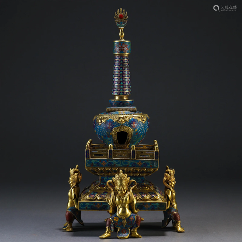 A Chinese Cloisonne Enamel Stupa