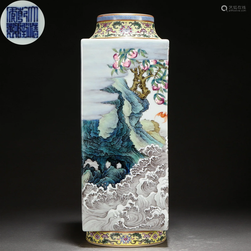 A Chinese Famille Rose Square Vase