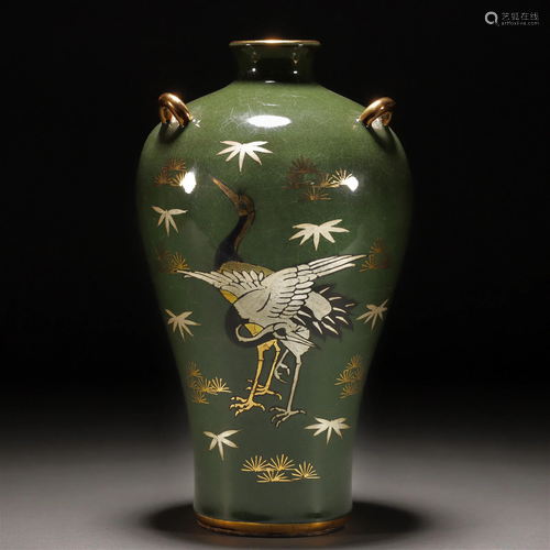 A Chinese Double Cranes Porcelain Vase Meiping