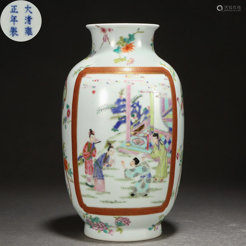 A Chinese Famille Rose Figural Story Lantern Vase