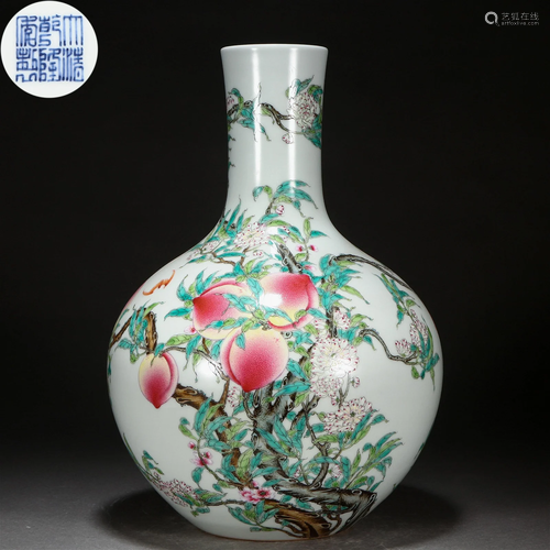 A Chinese Famille Rose Peaches Globular Vase