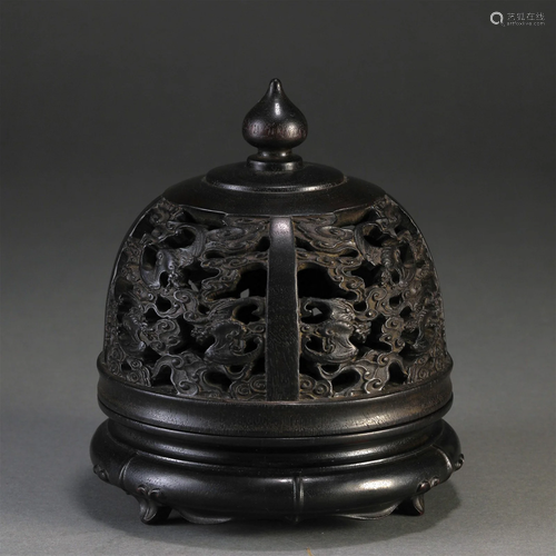 A Chinese Carved Rosewood Incense Holder