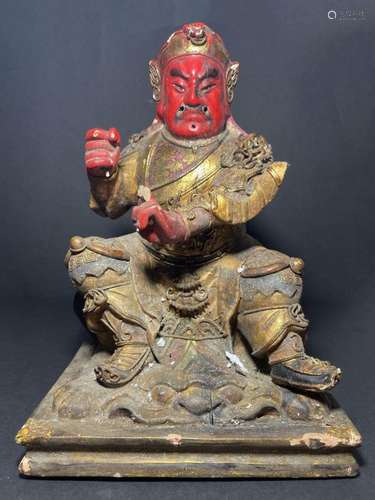 A CHINESE TIBETAN CARVED WOODEN BUDDHA, 19TH CENTURY