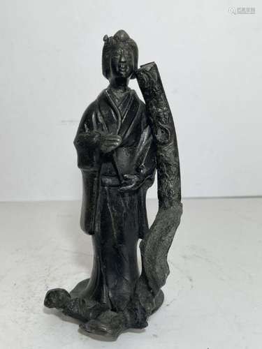 A JAPANESE IRON GUYANYIN FIGURE