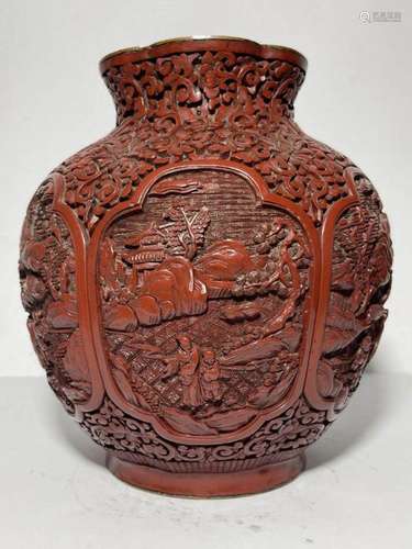 A CHINESE CINNABAR LACQUER CARVED VASE, QING DYNASTY (1644-1...