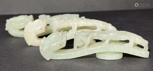 THREE CHINESE WHITE JADE BELT HOOK, QING DYNASTY (1644-1911)