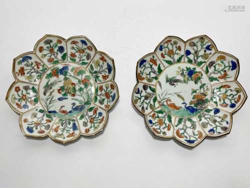 A PAIR OF CHINESE FAMILLE VERTE LOTUS SHAPED DISHES, KANGXI ...