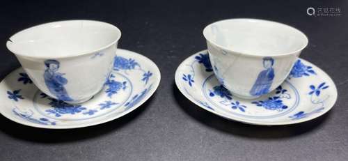 A PAIR OF CHINESE BLUE & WHITE KANGXI FIGURAL CUPS AND D...