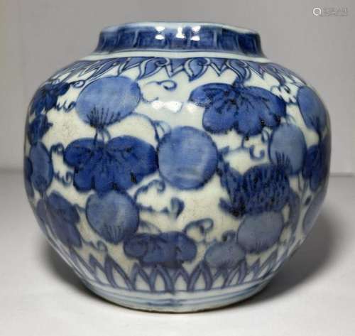 A CHINESE BLUE & WHITE JAR, PROBABLY WANLI PERIOD OR LAT...