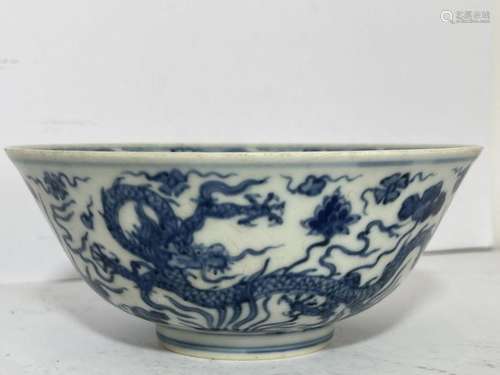 A CHINESE BLUE & WHITE DRAGON BOWL, QING DYNASTY (1644-1...