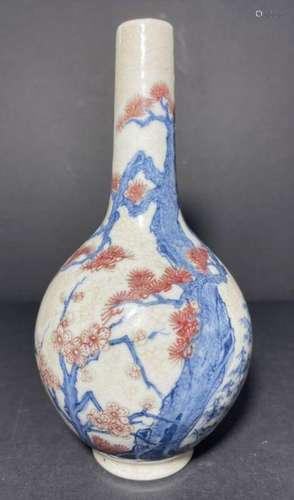 A CHINESE BOTTLE VASE WITH RED COPPER UNDERGLAVE, QING DYNAS...