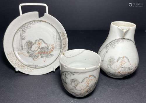 A PART TEA SERVICE OF A CHINESE EXPORT EUROPEAN LOVER SET, Q...