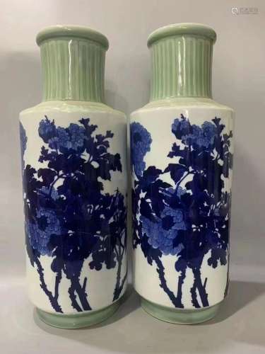 Wang Bu, a pair of blue and white glazed vases