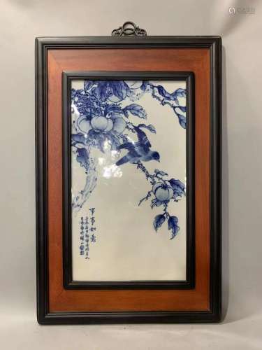 Wang Bu, Blue and White Glazed Porcelain Plaque