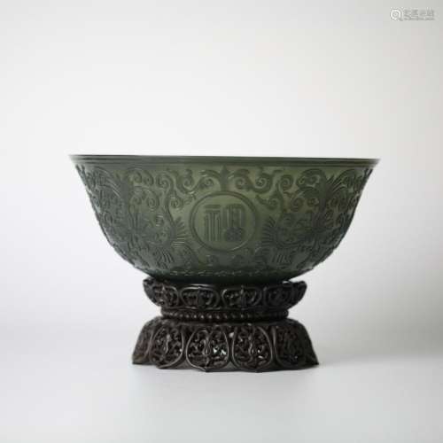Chinese Hotan Jasper Carved Bowl,18th century